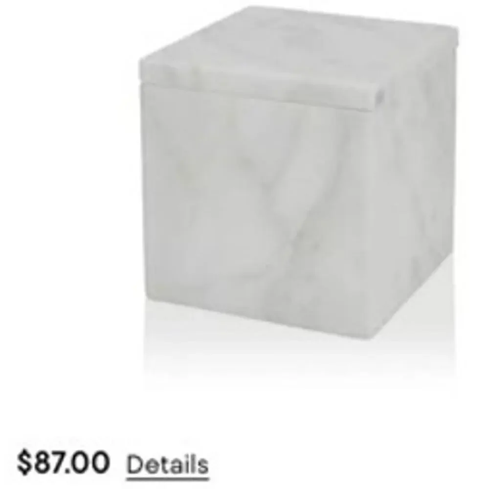 NWT ~ Marmol White & Gray Genuine Marble Bathroom Counter Storage Box with Lid
